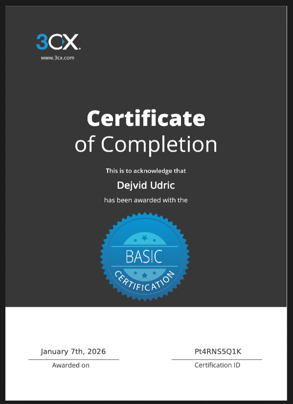 3CX Telefonanlage 1 Zertifikat für 3CX Telefonanlage Einrichtung von Dejvid Udric